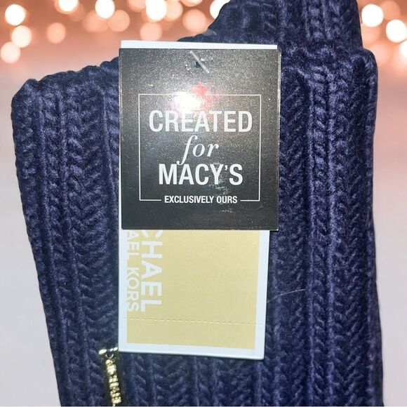New With Tags Michael Kors Womens Cable Knit Arm Warmers With Thumb Hole, Navy - Picture 3 of 5